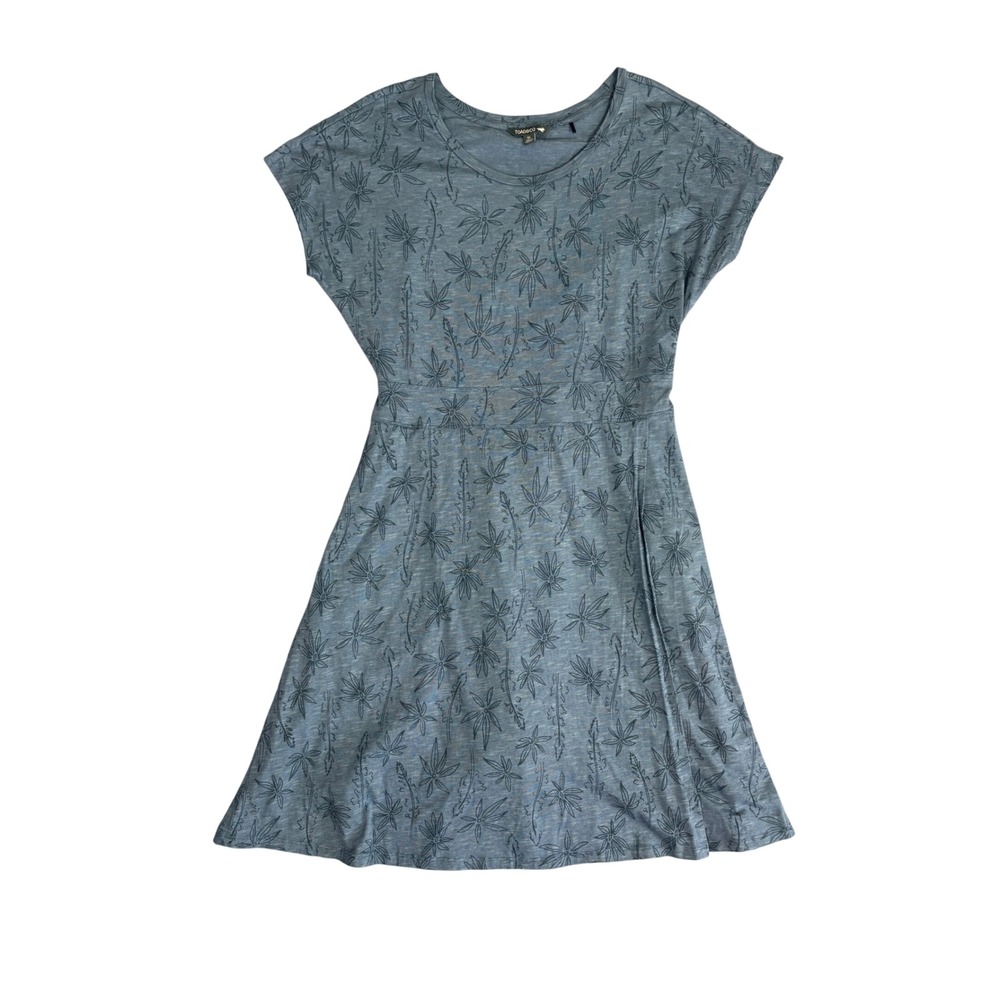 Toad&Co Blue Tropical Floral Short Sleeve Dress Size XL Organic Cotton Pockets